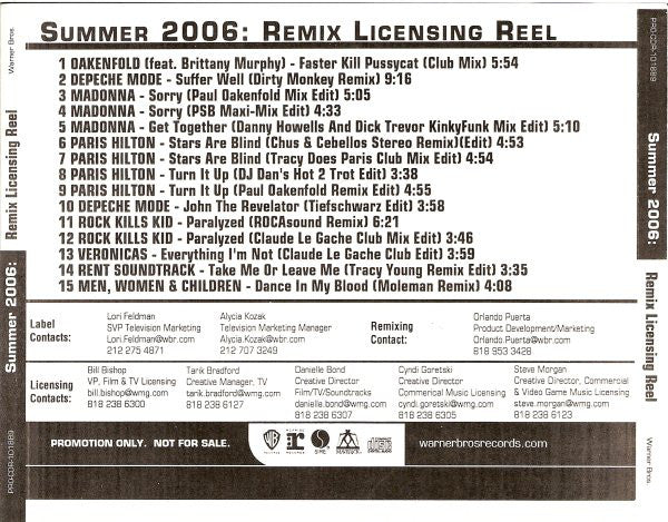 Various - Summer 2006: Remix Licensing Reel (CD, Comp, Promo) - USED