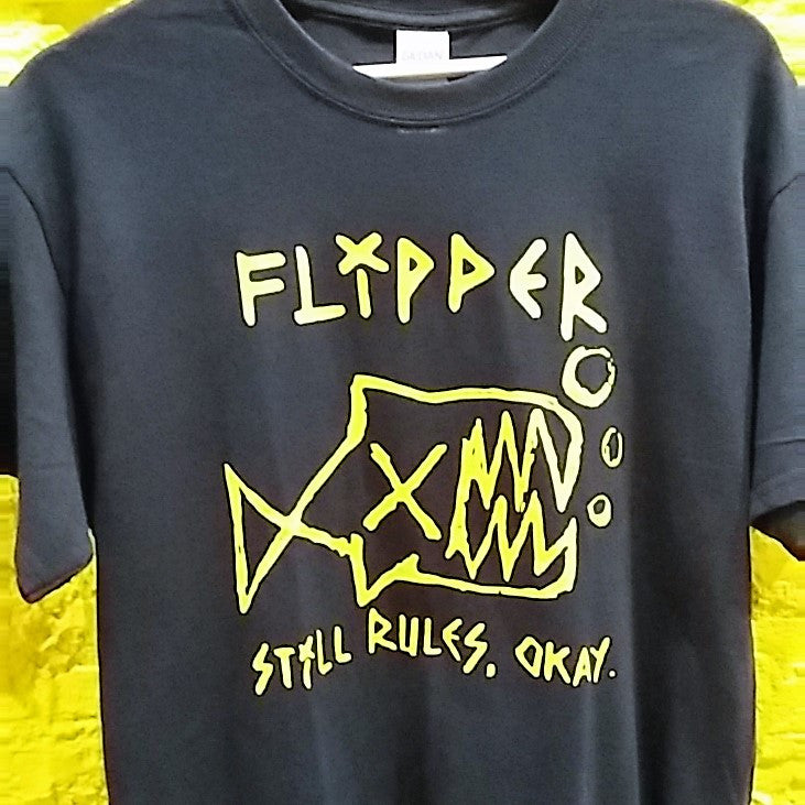 FLIPPER - "Still rules ,okay" logo T-SHIRT *** ALL SIZES AVAILABLE ***