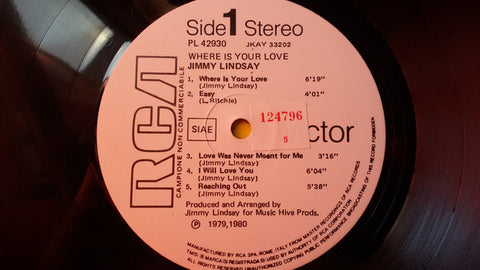 Jimmy Lindsay - Where Is Your Love (LP, Album, Promo) - USED