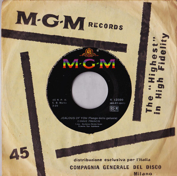 Connie Francis - Jealous Of You (7") - USED