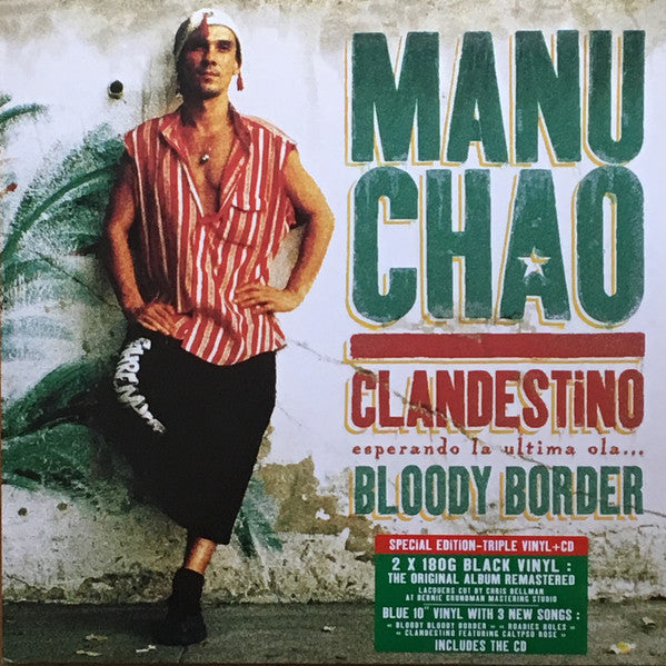 Manu Chao - Clandestino (Esperando La Ultima Ola...) / Bloody Border (2xLP, Album, RE, RM, S/Edition + 10", Single, Blu ) - NEW