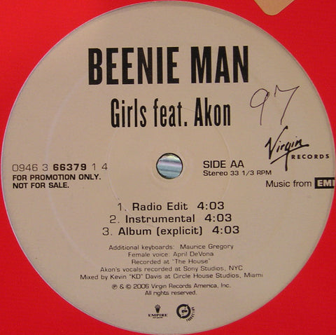 Beenie Man Featuring Akon - Girls (12", Promo) - USED