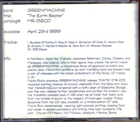 Greenmachine - The Earth Beater (CD, Album, Promo) - USED