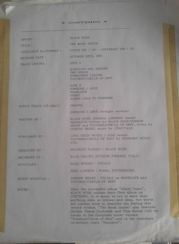 Black Rose (2) - The Room Inside (LP, Album, TP, W/Lbl) - USED