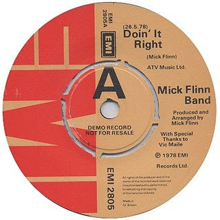 Mick Flinn Band* - Doin' It Right (7", Promo) - USED