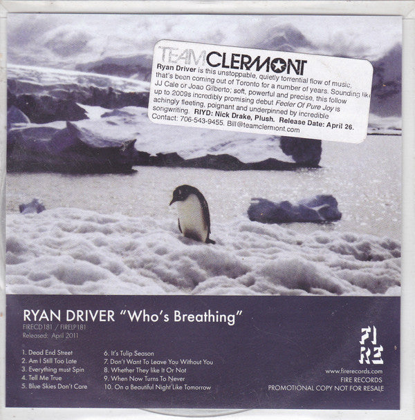 Ryan Driver - Who's Breathing (CD, Album, Promo) - USED