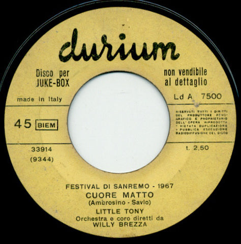 Little Tony - Cuore Matto (7", Jukebox) - USED